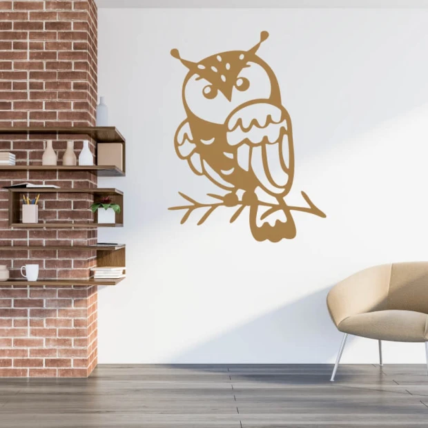 Owl wall sticker 2521 - Modern living room decor with light walls and a brick wall backdrop.