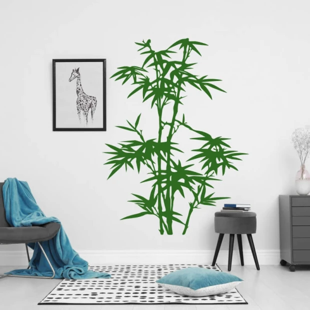 Bamboo wall template 2519 - Living room setup with light walls, minimalist furniture, and accessories.