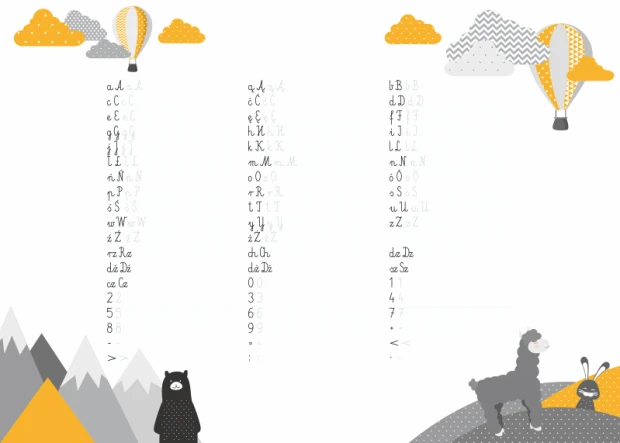 Dry-erase writing board for kids EDU 057 - Features clouds, balloons, and animals in a playful design.