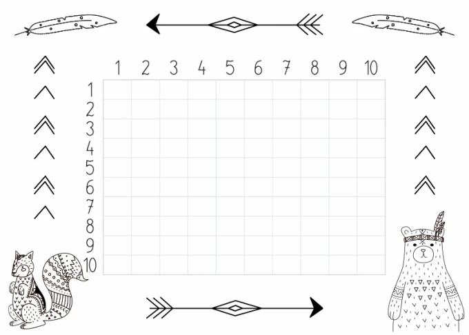 Dry-erase multiplication board for kids EDU 059 - Features numbers 1 to 10 in a graphic design.