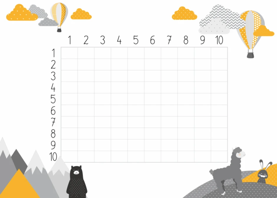 Magnetic multiplication dry-erase board for kids EDU 055 - Features graphic design with visible clouds.