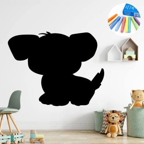 Chalk sticker for kids featuring a dog, perfect for bright children\'s rooms with pastel furniture.