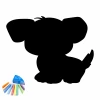 Chalk sticker for kids featuring a dog silhouette with big ears and a tail, alongside colorful chalk pieces.