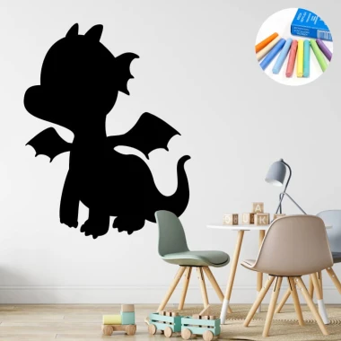 Chalk sticker for kids featuring a dragon, perfect for bright-colored walls and pastel furniture in a child\'s room.