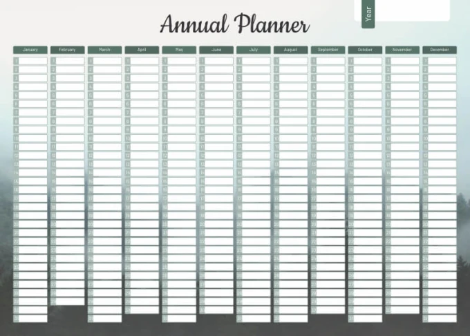 Magnetic dry-erase board Annual planner 467 - Graphic design with rectangular fields for month names and spaces.