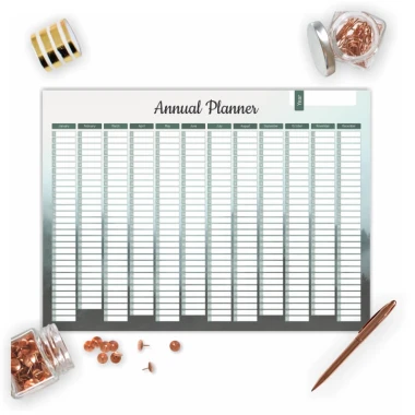Magnetic dry-erase board Annual planner 467 - Graphic design with a simple grid of month names and spaces.
