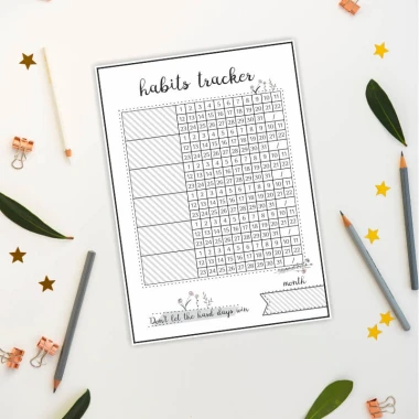 Magnetic dry-erase habits tracker board 463 - Graphic design with a grid of numbered days and plant elements.