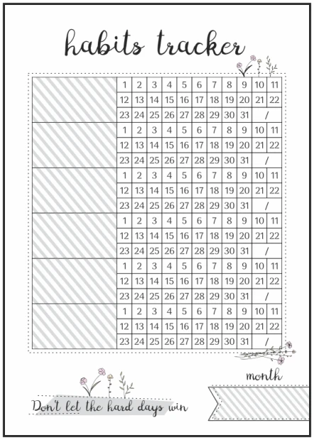 Magnetic dry-erase habits tracker 463 - Graphic design with a simple day grid and floral elements.
