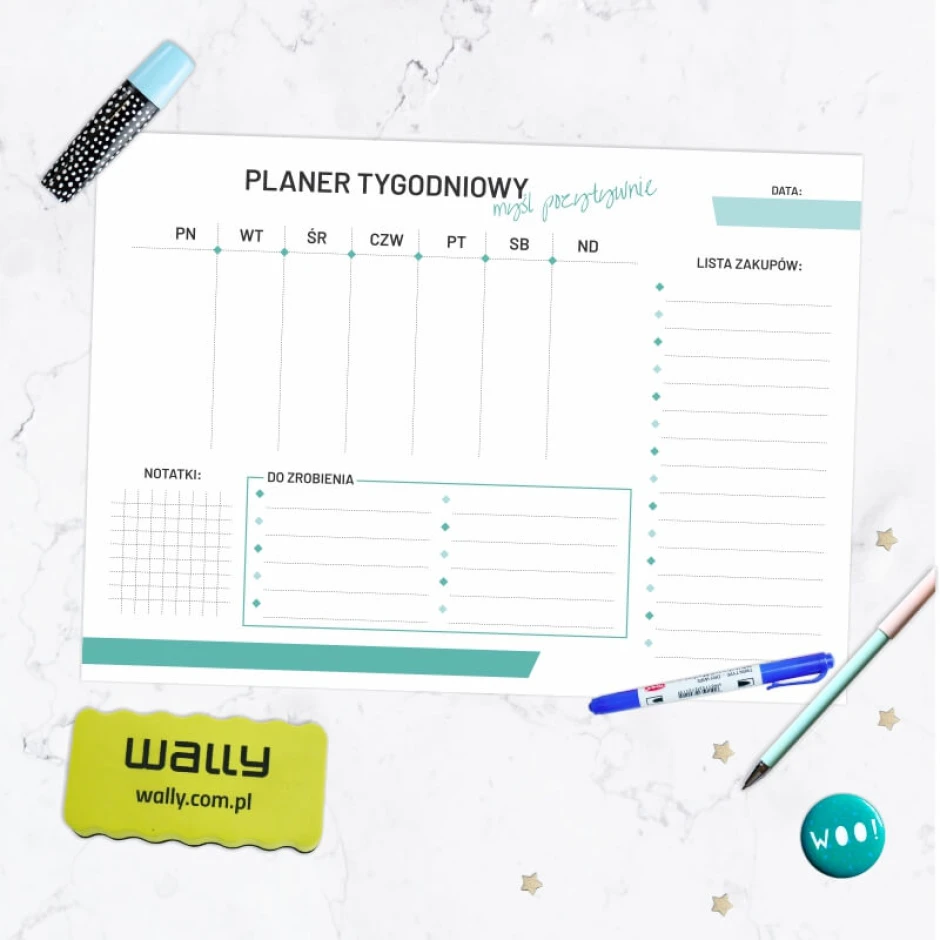Weekly planner dry-erase magnetic board 473 - Rectangular board with grid and days of the week design.