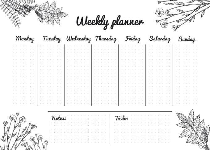 Magnetic dry-erase weekly planner 470 with an elegant floral design, perfect for organizing your week.