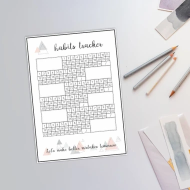 Dry-erase habits tracker board 464 - Features a grid with day numbers and text in the corners.