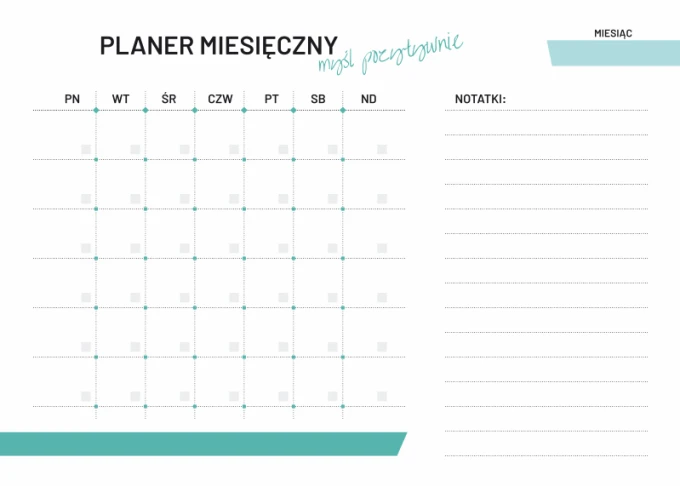 Monthly planner dry-erase board 469 - Graphic design. Simple layout with a grid for days and notes beside it.