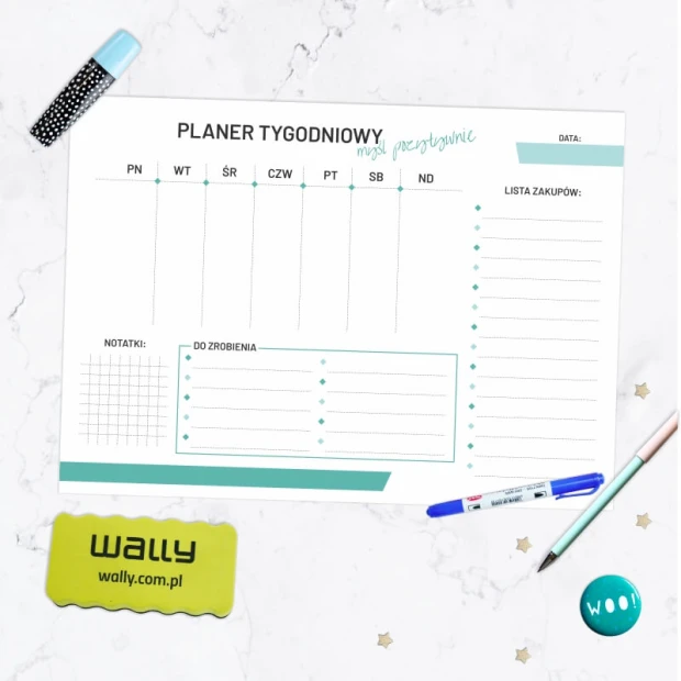 Weekly planner dry-erase board 473 - Graphic design. Simple layout with lines, days of the week, and space for notes.