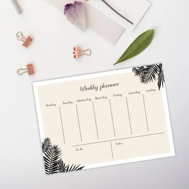 Weekly planner dry-erase board 468 - Simple design with a grid layout and botanical motifs.