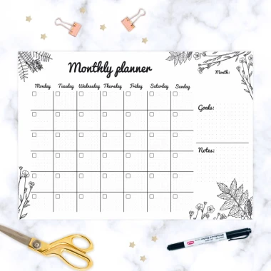 Monthly planner dry-erase board 471 - Features a calendar with squares for days and decorative elements.