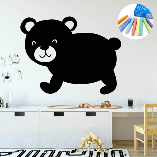 Chalk sticker for kids featuring a bear - Ideal for bright children\'s rooms with minimalist furniture.