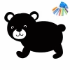 Chalk sticker for kids featuring a smiling black bear and colorful chalk in the top corner.
