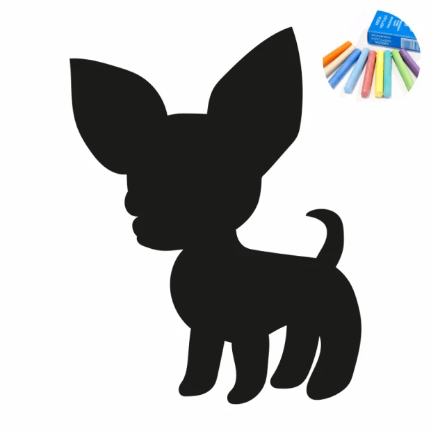 Chalk sticker for kids featuring a dog silhouette with large ears and a curly tail.
