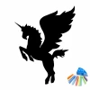 Chalk sticker for kids featuring a black unicorn with wings in a dynamic pose.