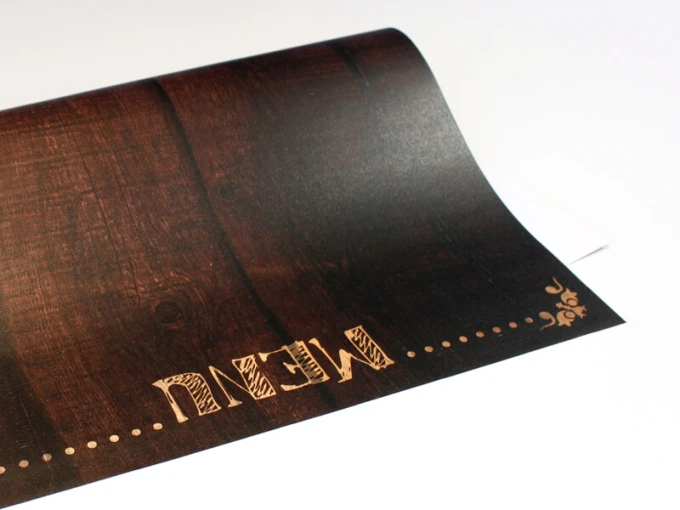 Chalkboard menu sign 035 - Graphic design with a dark wood-like background and the word MENU.