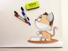 Magnetic dry-erase board for kids featuring a cat design with big eyes sitting next to a bowl.