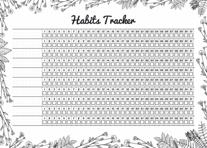 Magnetic dry-erase board Habits tracker 478 - Graphic design with a grid for days and squares for marking.