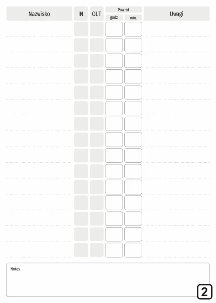 Magnetic whiteboard for attendance lists 132 - Graphic design. Simple grid with fields for entering names.