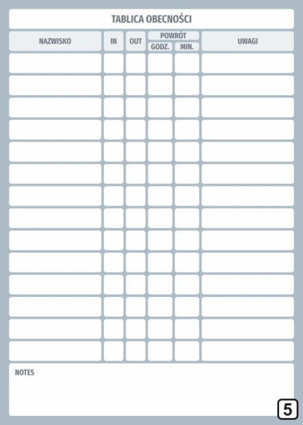 Magnetic dry-erase attendance board lean 131 - Rectangular board with horizontal and vertical grid pattern.