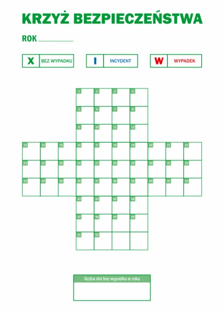 Annual safety cross, lean dry-erase board 137 - Graphic design. Board with grid and fields for data entry.