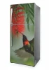 Fridge wrap sticker P1110 - Colorful bird among flowers on a green background.