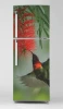 Fridge wrap sticker P1110 - Colorful bird among flowers on a green background.
