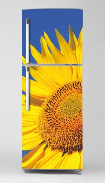 Refrigerator wrap sticker P1117 - Graphic design. Yellow sunflower on a blue background.