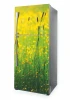 Refrigerator wrap sticker P1108 - Graphic design. Green grass with yellow flowers on a background.