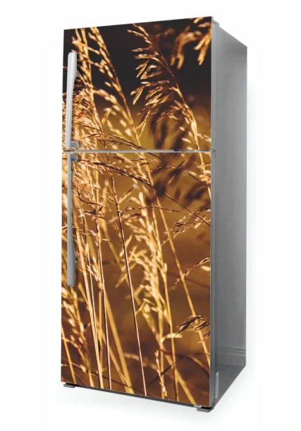 Fridge wrap sticker grass P1119 - Kitchen decor with light-colored walls and minimalist furniture.
