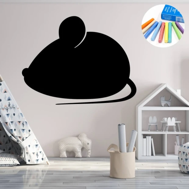 Chalk sticker for kids featuring a mouse - Ideal for bright children\'s rooms with wooden floors.