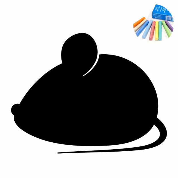 Chalk sticker for kids featuring a black mouse with rounded shapes and a long tail.