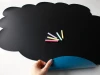 Magnetic chalkboard for kids in cloud shape with five crayons, featuring a tree graphic design.