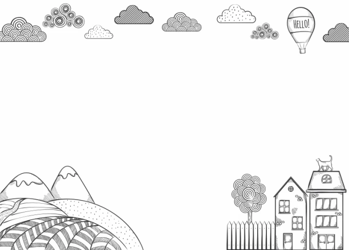 Dry-erase magnetic board for kids featuring a design with clouds, mountains, and a balloon.