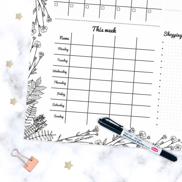 Magnetic dry-erase family planner 479 - Features lines and grids on a white background.