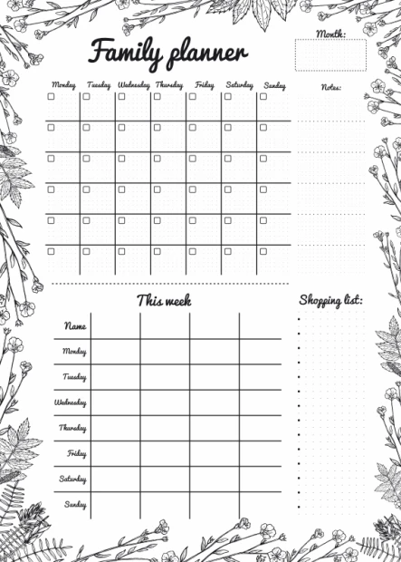 Magnetic dry-erase family planner 479 - Graphic design features a grid with days of the week.