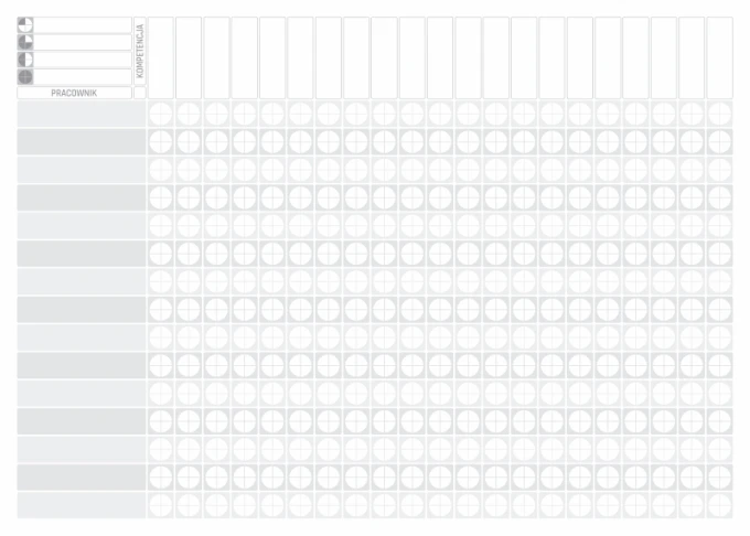 Magnetic whiteboard lean Competency Matrix 136 - Graphic design with circles and rectangles in equal spacing.