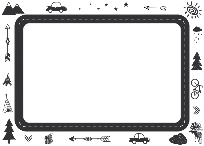 Children\'s dry-erase board road 486 - Graphic design with road-shaped frame featuring cars, trees, and more.
