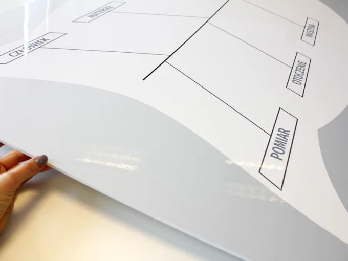 Dry-erase board with fishbone diagram print on 5mm PVC, 130x90cm - Polish version - Graphic design.