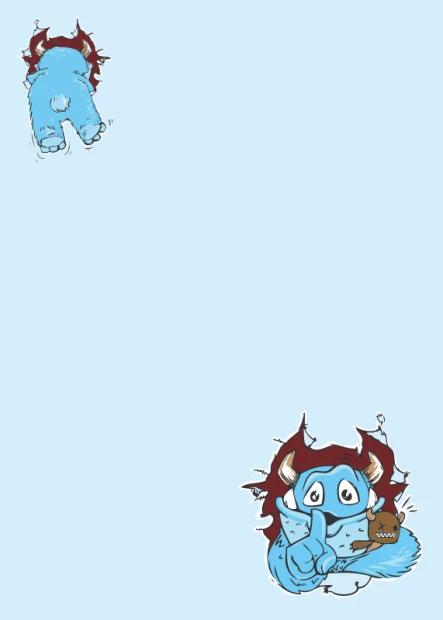 Dry-erase magnetic board for kids featuring a blue monster with horns holding ice cream. Design 503.