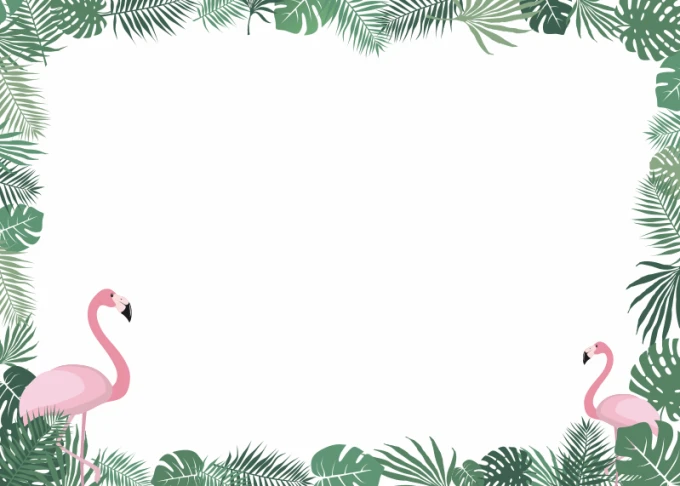 Dry-erase magnetic board featuring a design of two pink flamingos surrounded by green leaves.