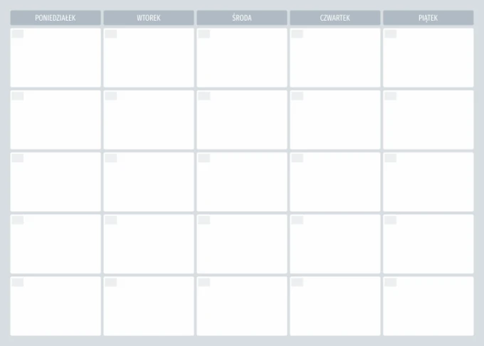Magnetic dry-erase weekly planner board 508 - Graphic design. Simple grid with five columns for days.