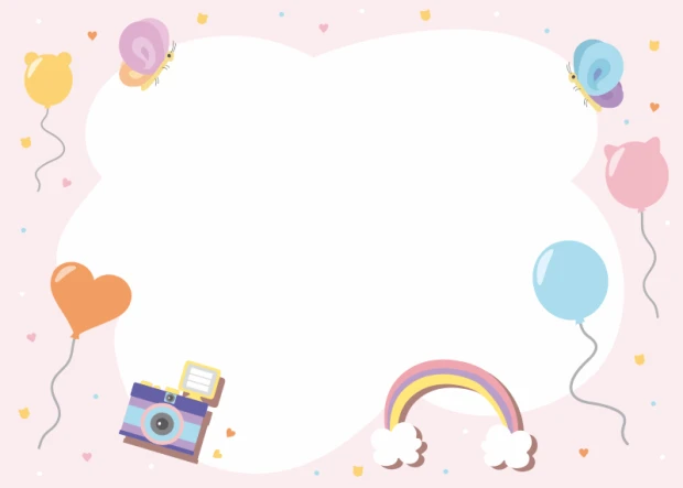 Dry-erase board for kids with balloons, butterflies, and rainbow design on a pink background.