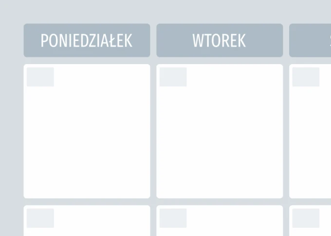 Weekly planner whiteboard 509 - Graphic design. Simple layout with fields for days of the week in bright colors.