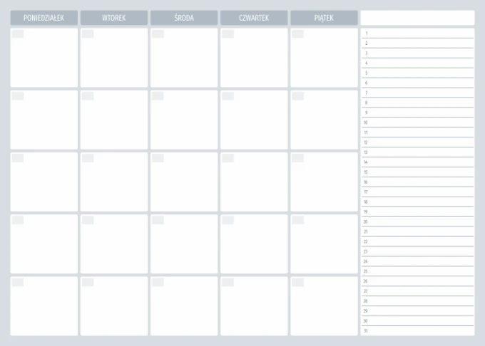 Weekly planner dry-erase board 511 - Graphic design. Simple grid with days of the week and space for notes.