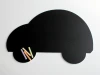 Chalkboard magnetic board for kids in car shape with wheels and space for writing.